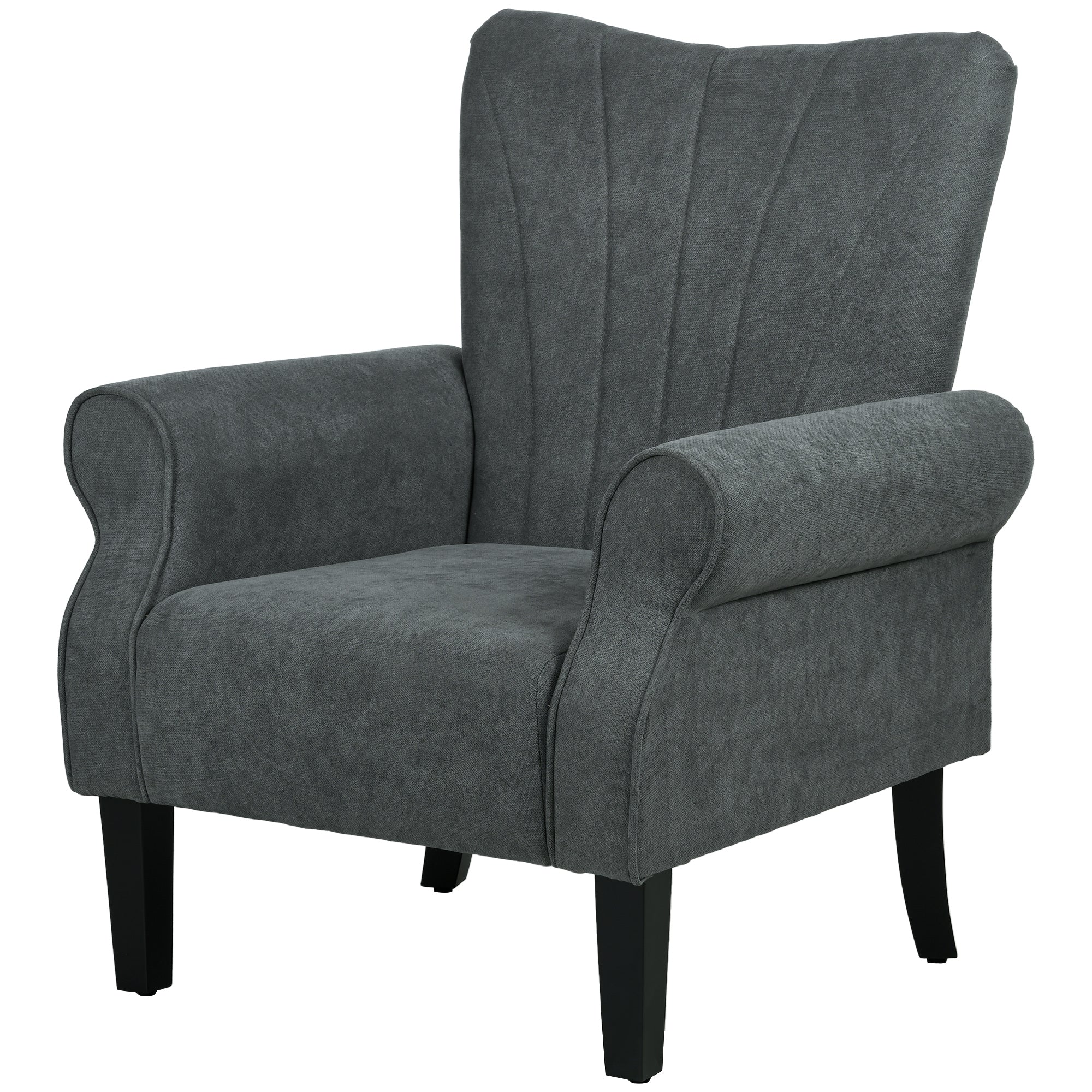 Upholstered Accent Chair with High Back, Rolled Arms and Wood Legs, Soft Thick Padded Armchair, Grey