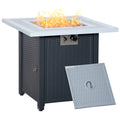 Square Propane Gas Fire Pit Table with Lid and Lava Rocks - Black