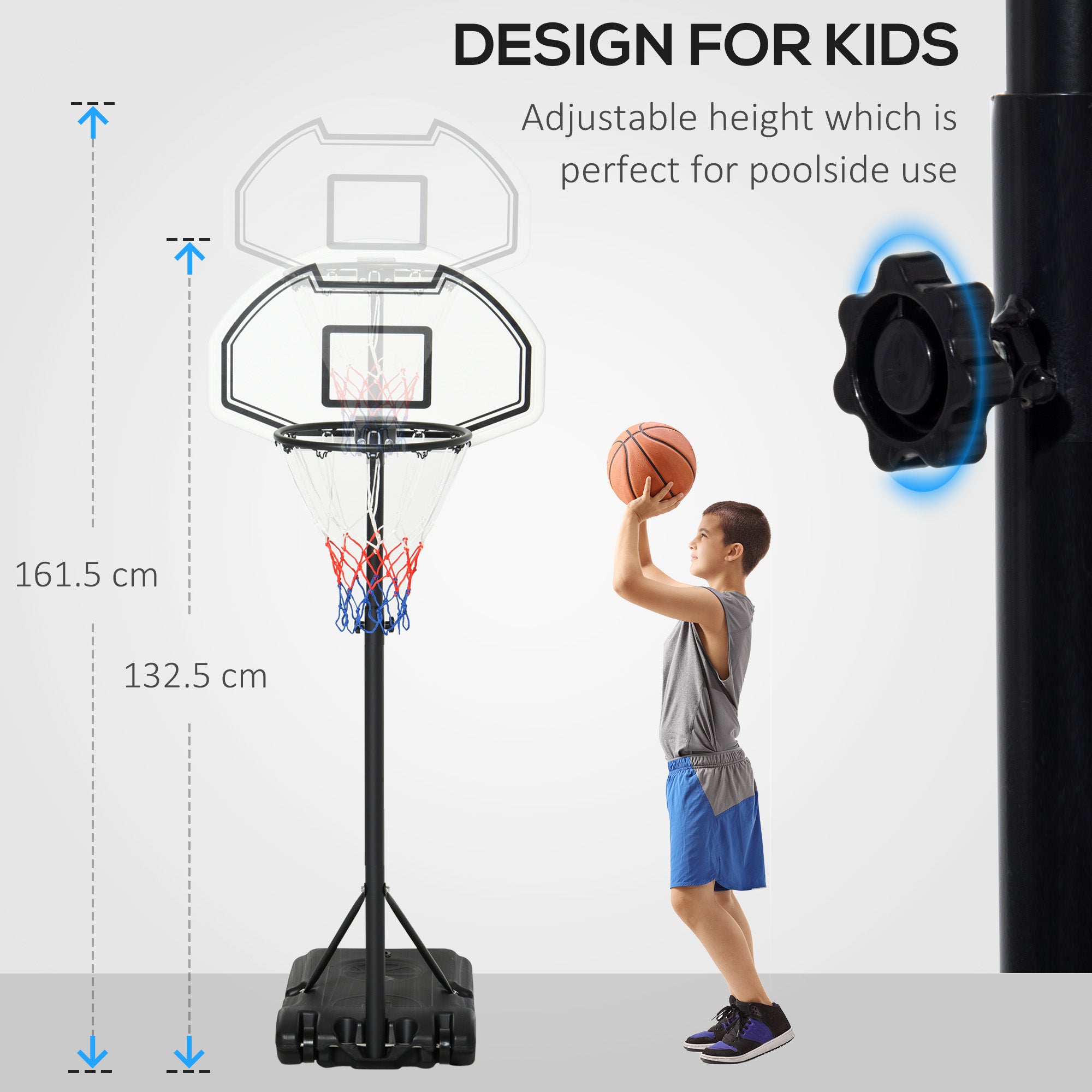 Basketball Stand 94-123cm Basket Height Adjustable Hoop For Kids Adults Suitable for Pool Side