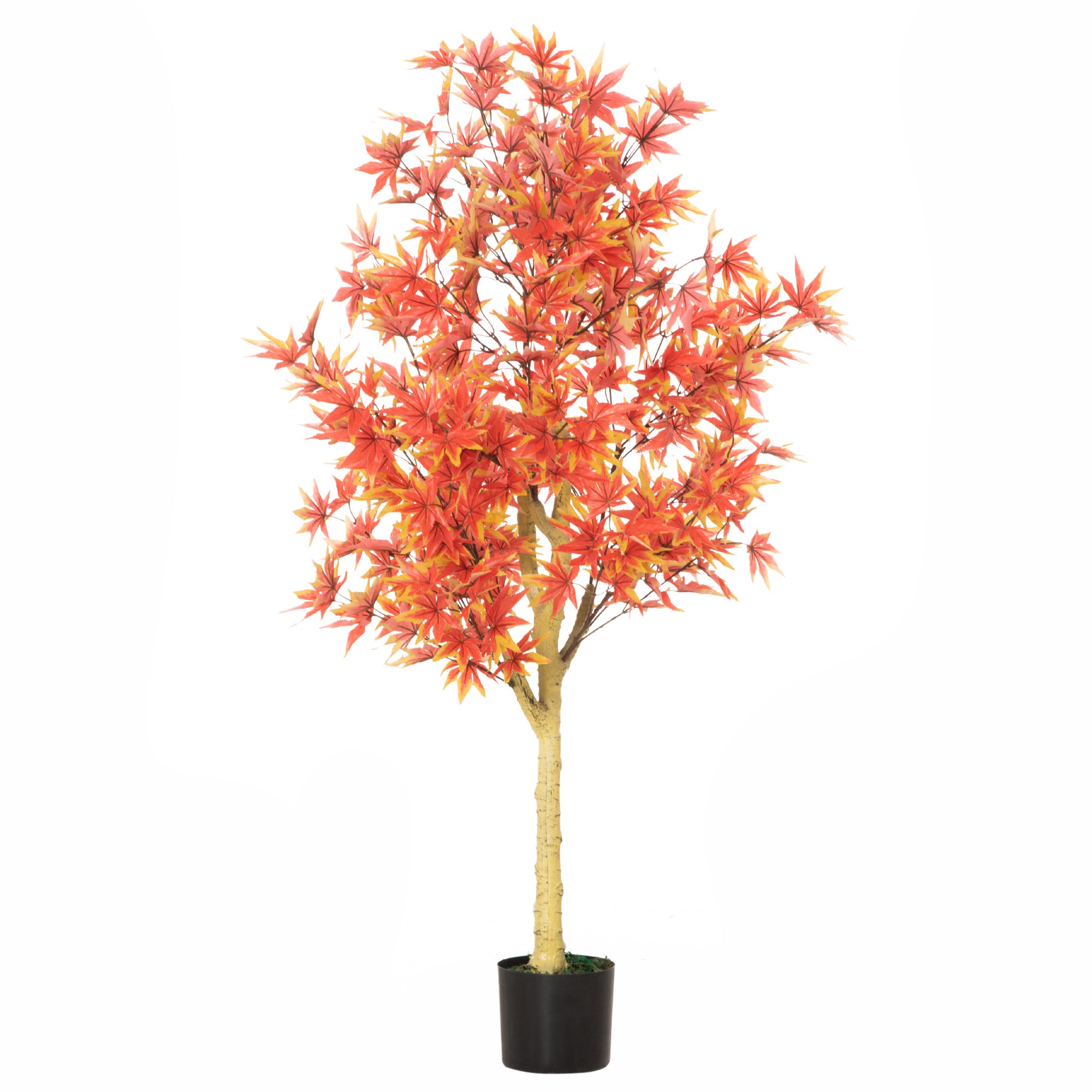 Artificial Realistic Red Maple Tree Faux Decorative Plant in Nursery Pot for Indoor Outdoor Décor, 135cm