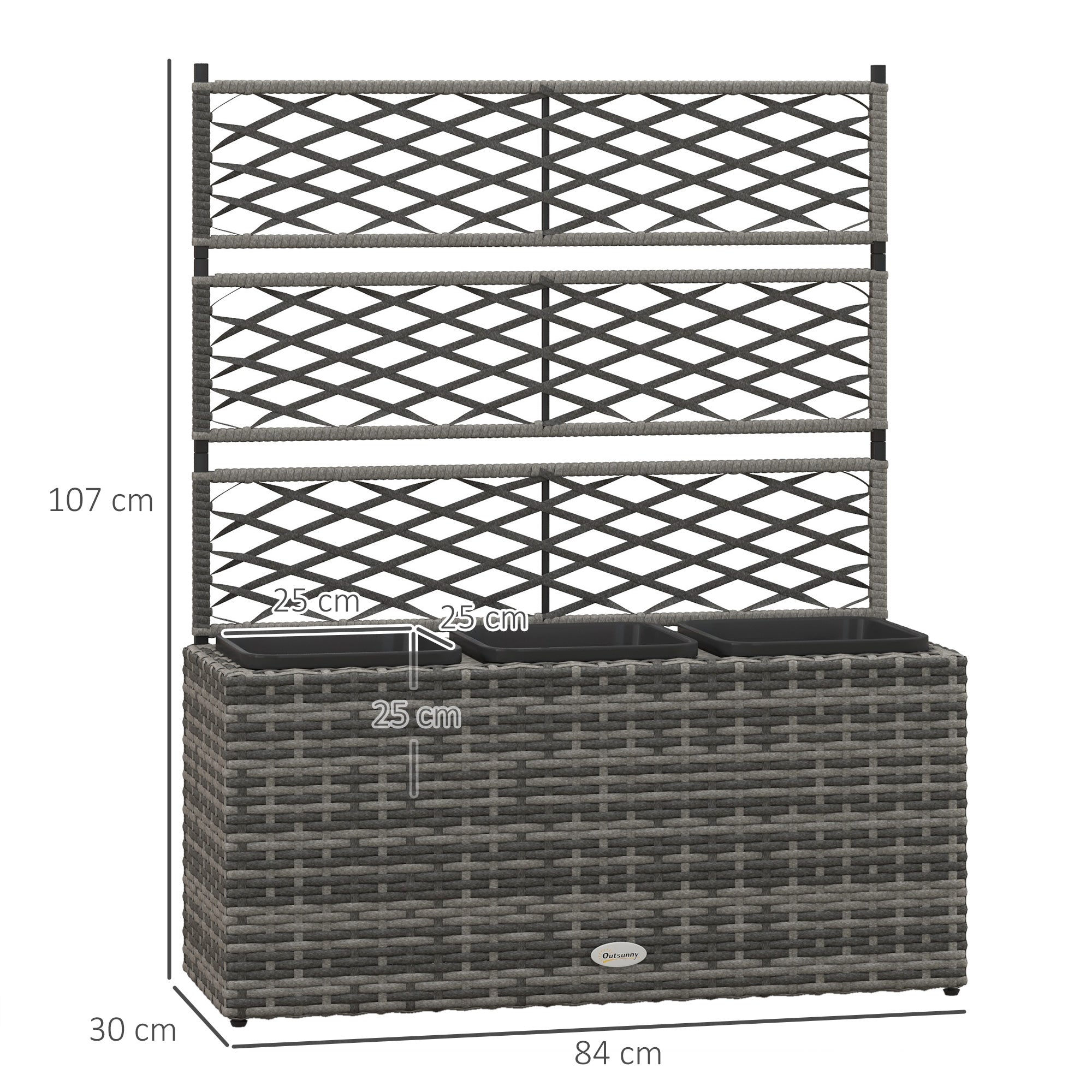 33L Garden PE Rattan Planter w/ Trellis, Free Standing Flower Raised Bed, Garden Planter for Climbing Plants, 84 x 30 x 107cm, Light Grey