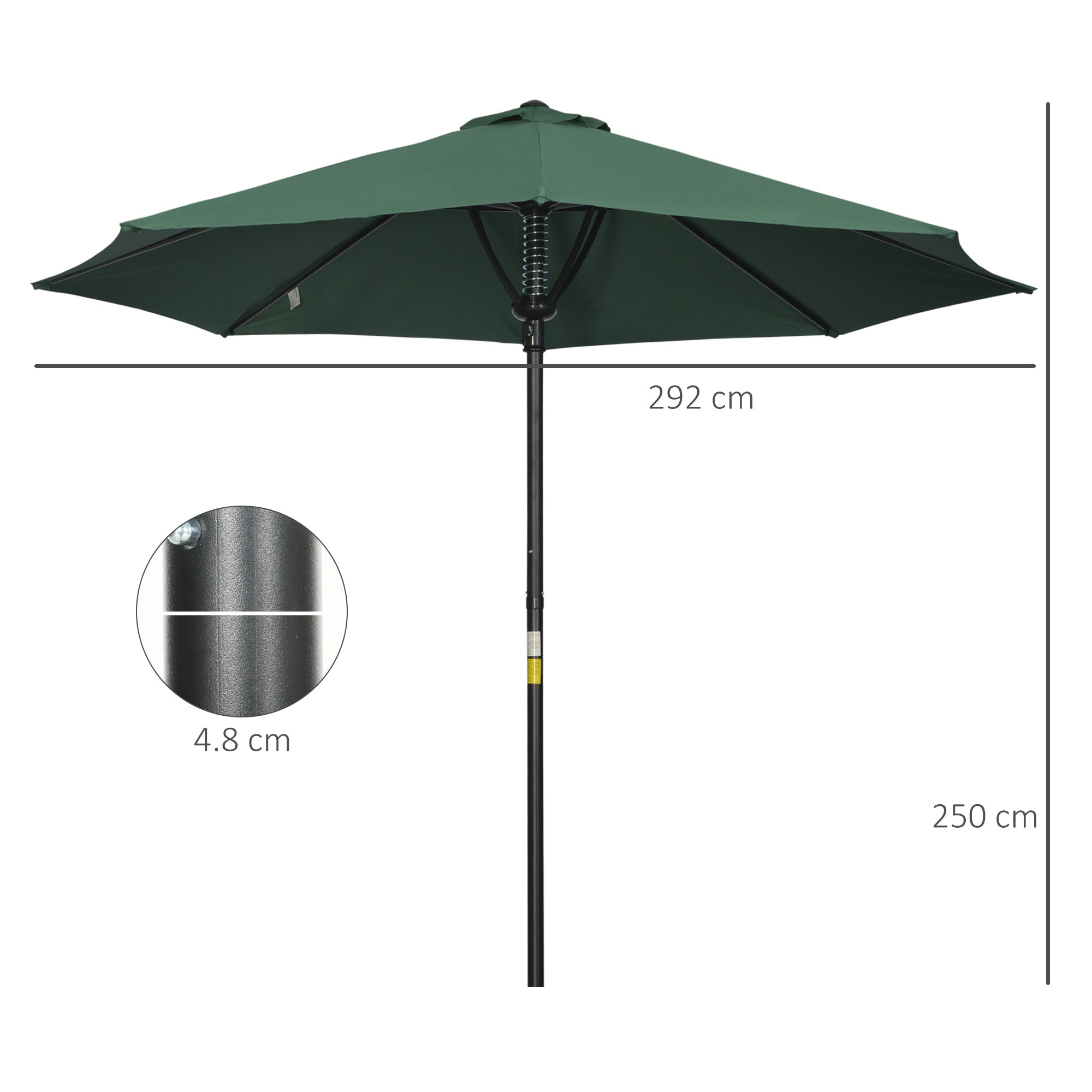 Garden Parasol Umbrella with 8 Ribs and Ventilated Canopy - Green