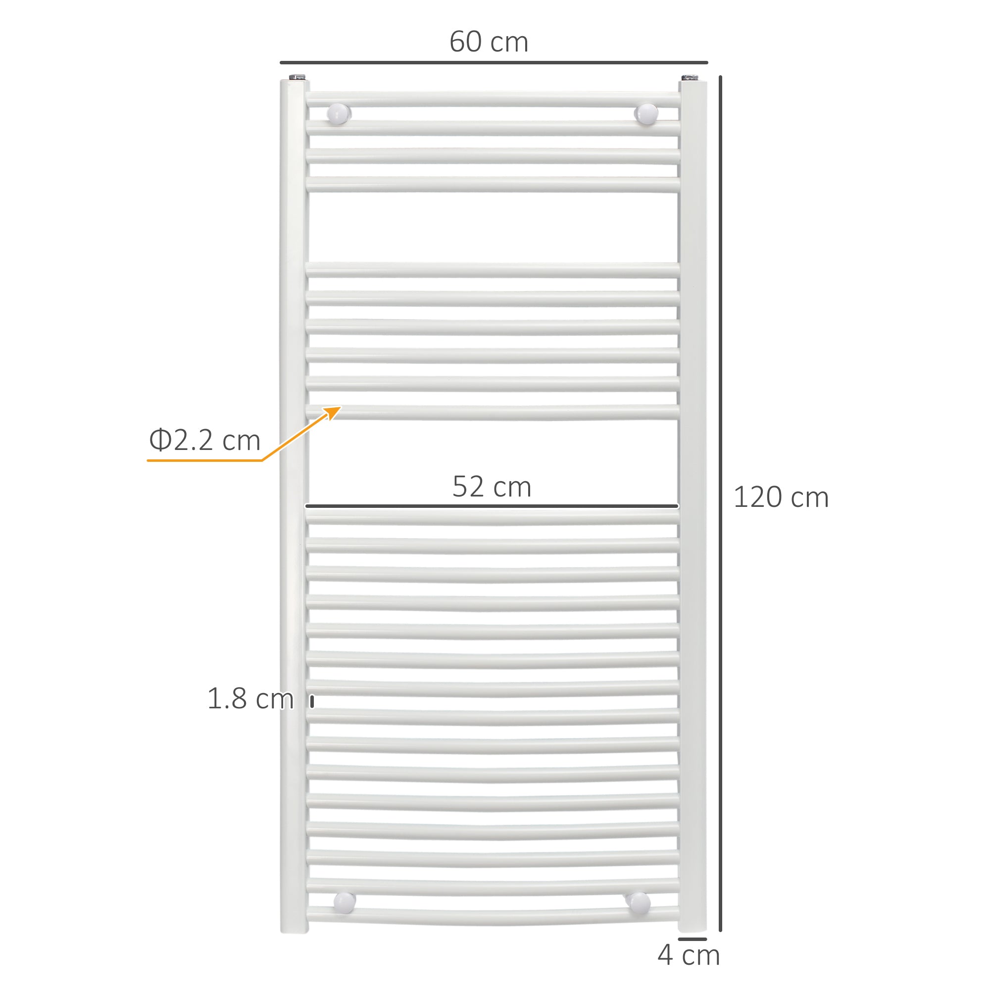 Straight Heated Towel Rail, Hydronic Bathroom Ladder Radiator Towel Warmer For Central Heating 600mm x 1200mm, White