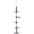 Cats Floor to Ceiling Scratching Post with 5-Tier Plush Platforms - Grey