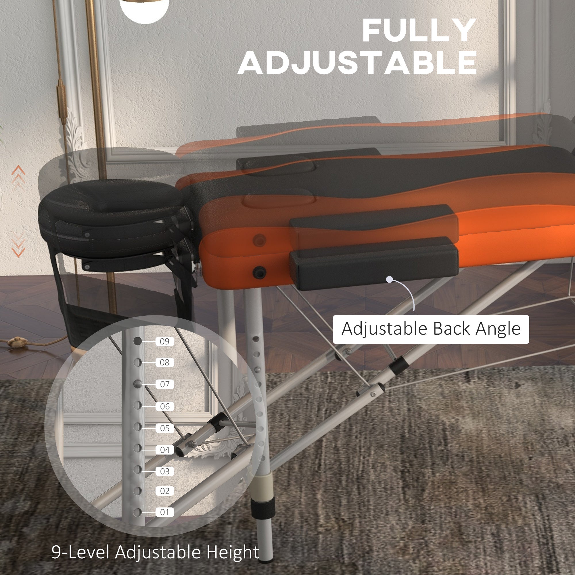 Professional Foldable Massage Table Salon SPA Facial Couch Bed - Black and Orange
