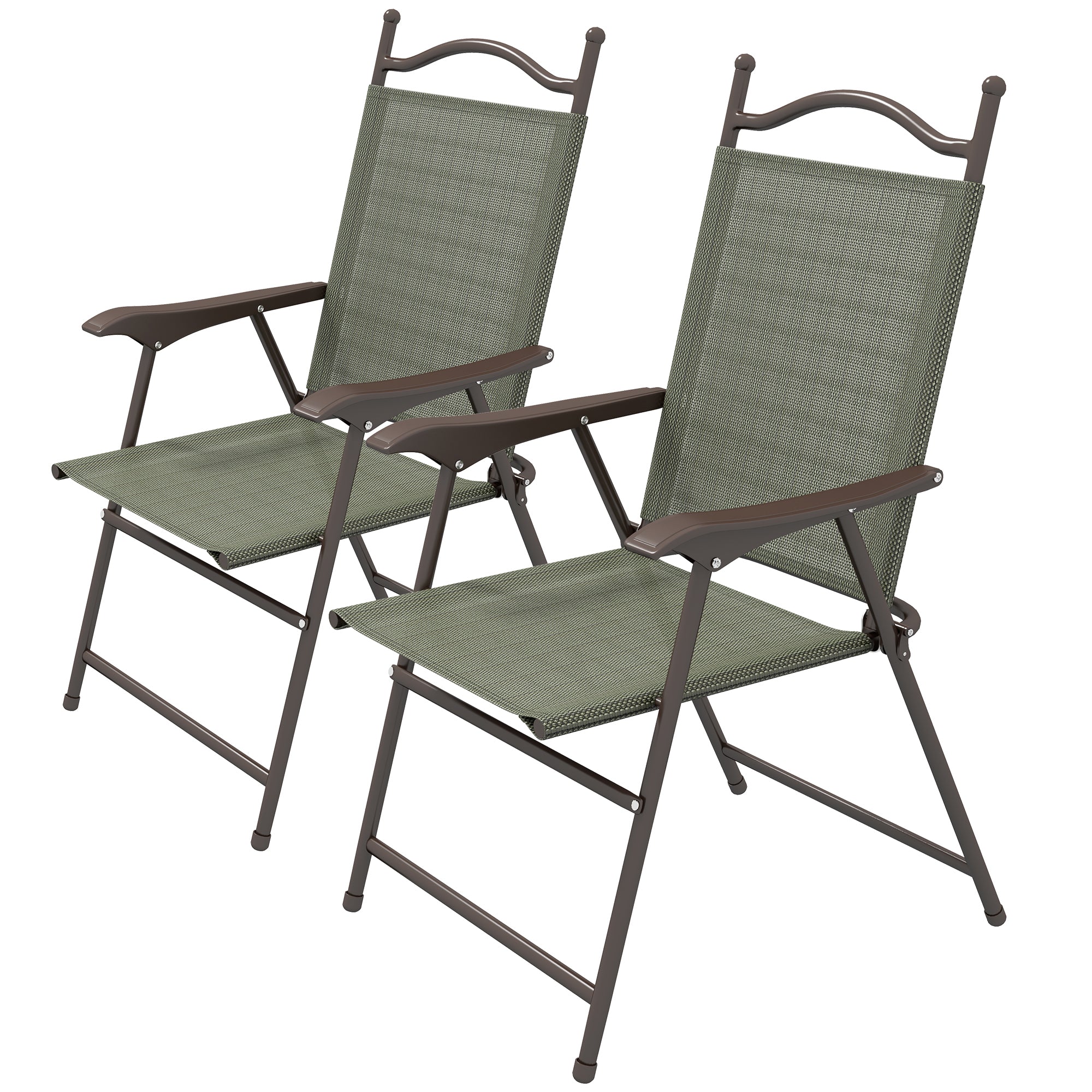 2 Pieces Folding Patio Camping Chairs Set, Sports Chairs for Adults with Armrest, Mesh Fabric Seat for Lawn