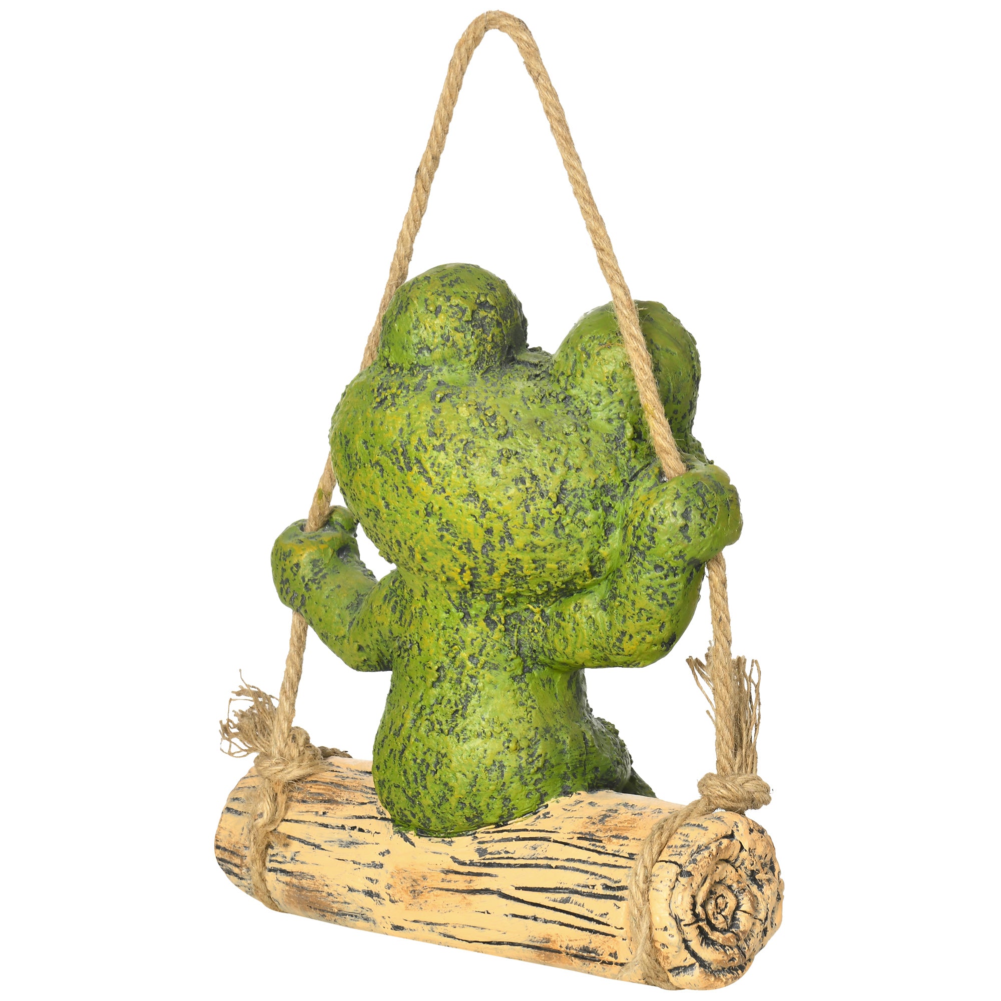 Hanging Garden Statue, Vivid Frog on Swing Art Sculpture, Outdoor Ornament Home Decoration, Green