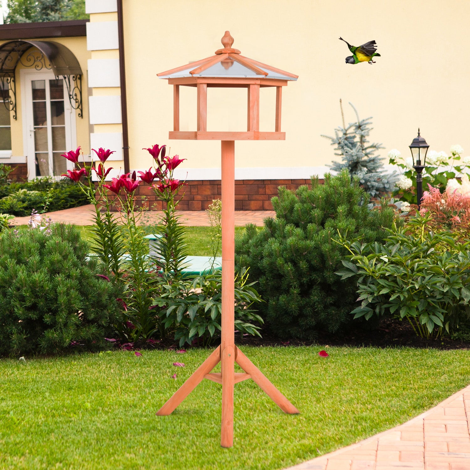 Deluxe Bird Stand Feeder Table Feeding Station Wooden Garden Wood Coop Parrot Stand 113cm High New