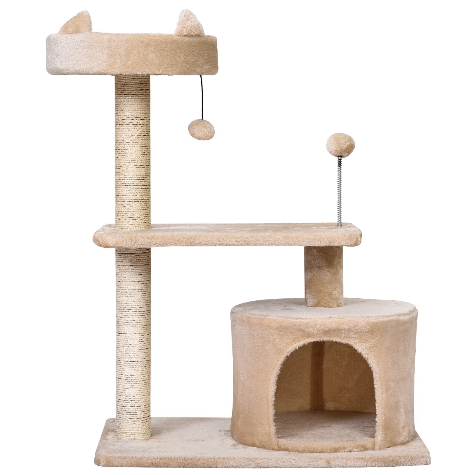 Cats 3-Tier Sisal Rope Scratching Post w/ Toys Beige