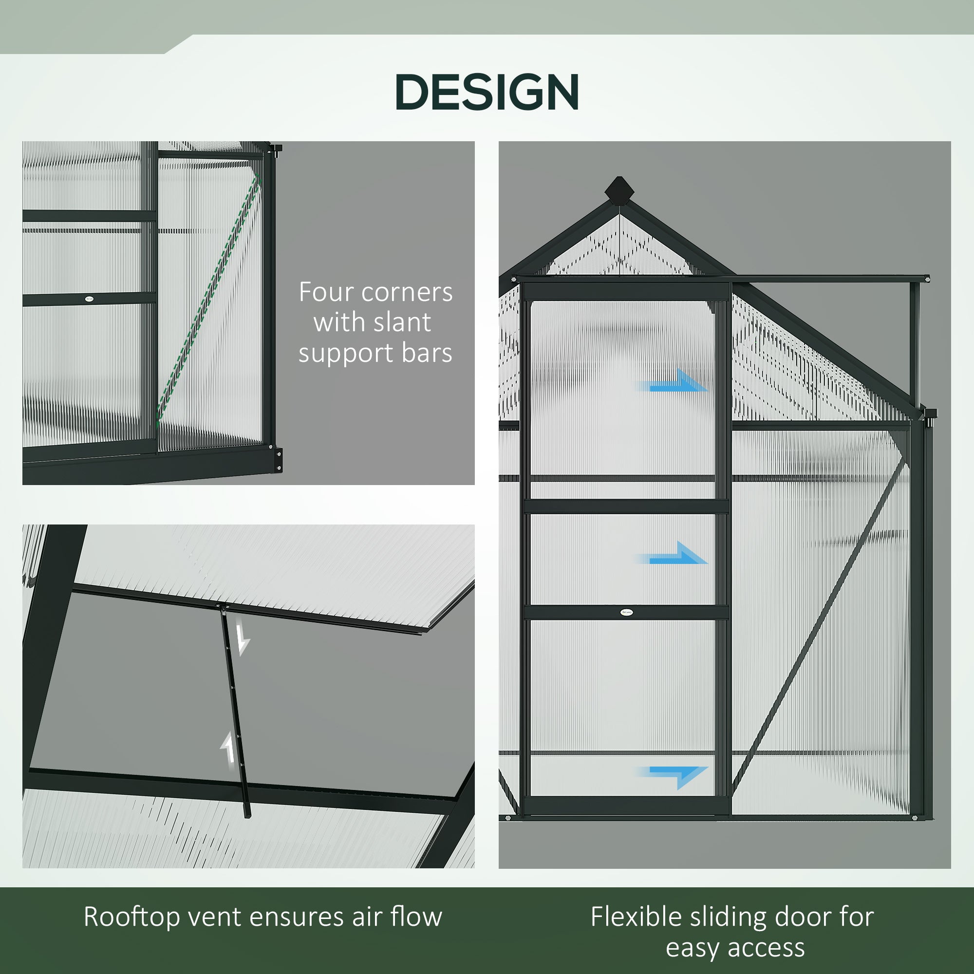 Clear Polycarbonate Greenhouse Large Walk-In Green House Garden Plants Grow Galvanized Base Aluminium Frame with Slide Door, 6 x 4ft