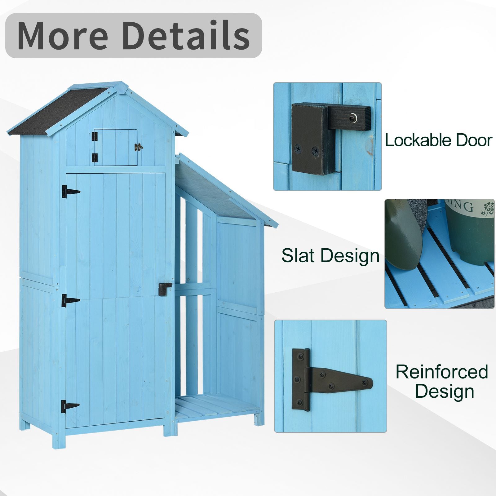 Garden Shed Wooden Firewood House Storage Cabinet Waterproof Asphalt Roof Tool Organizer with Lockable Door, 180 x 130 x 55 cm