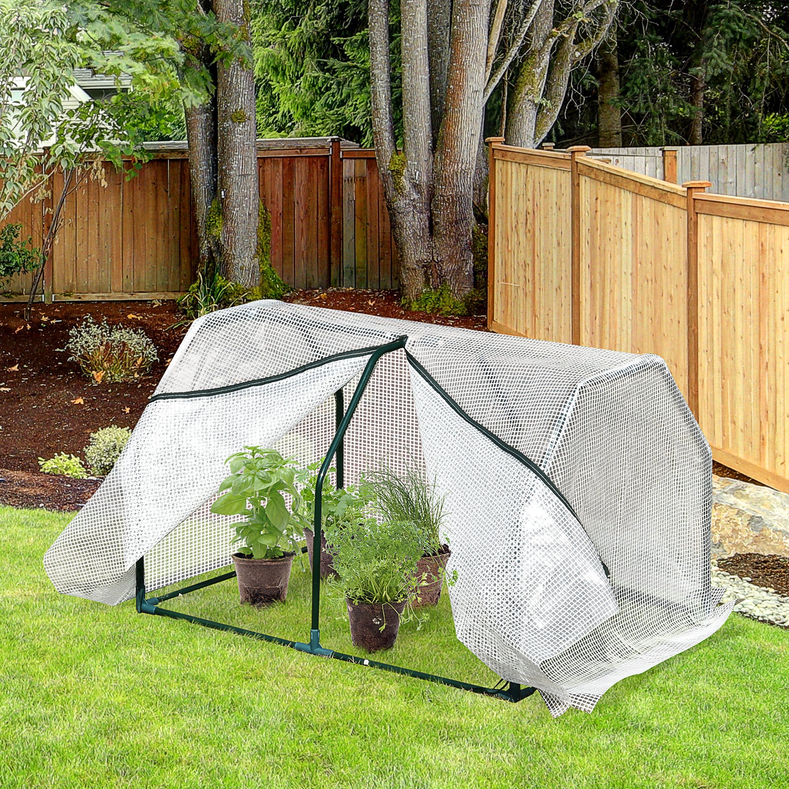 Mini Greenhouse Portable Garden Greenhouse Metal Frame Grow House with PVC Cover, Middle Zip Fastening, 99 x 71 x 60 cm, White