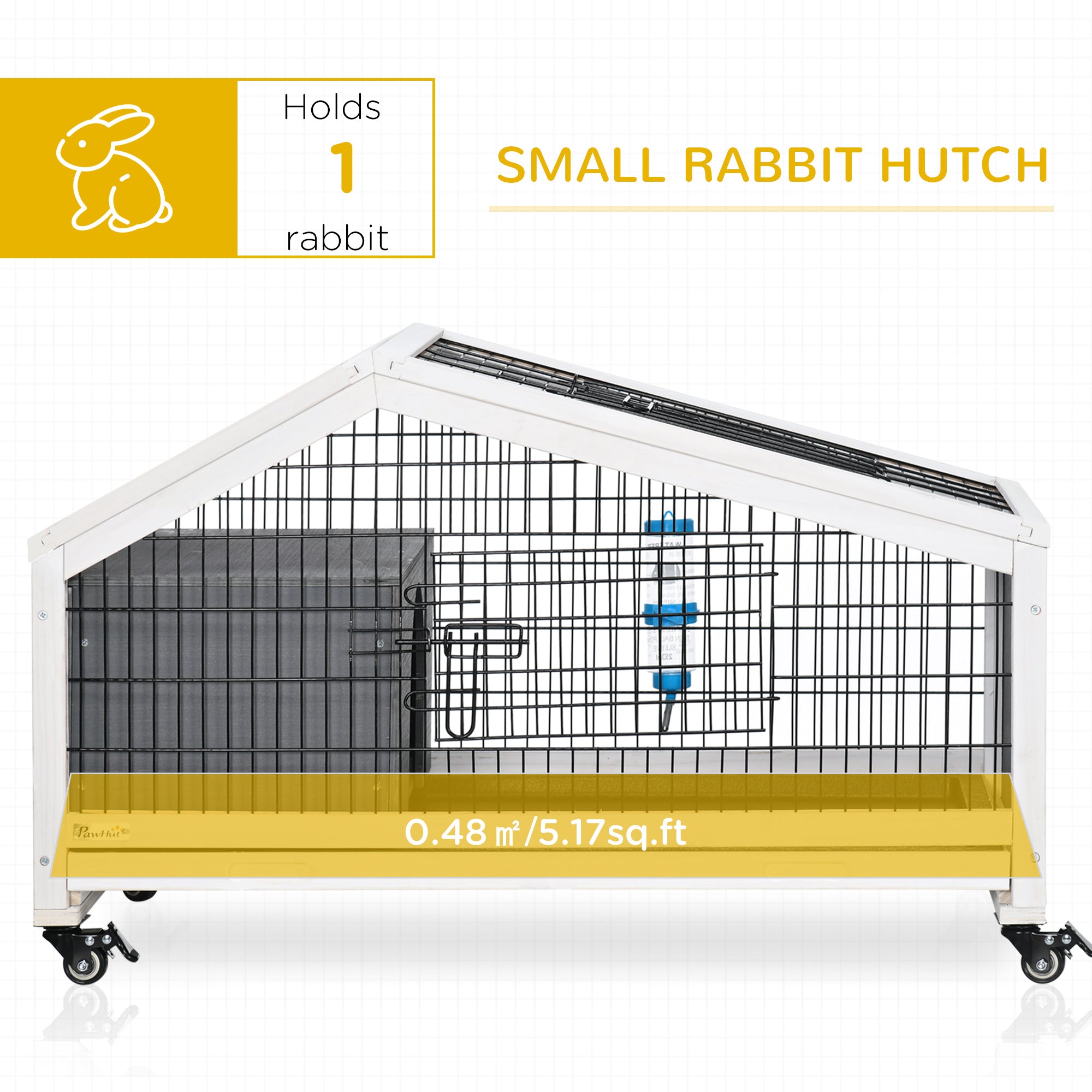 Rabbit Hutch with Water Bottle, Guinea Pig Cage with Wheels, Bunny Run with Plastic Slide-out Tray, Small Animal House for Indoor, Dark Grey