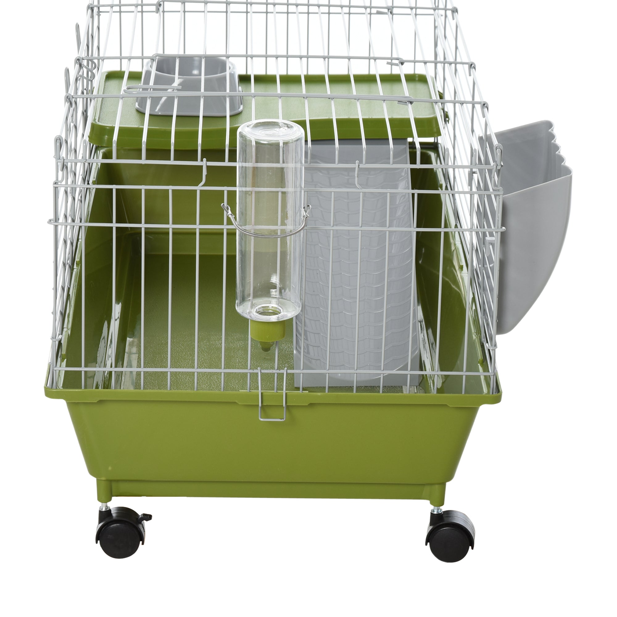 35" Small Animal Cage Chinchilla Guinea Pig Hutch Ferret Pet House with Platform Ramp, Food Dish, Wheels, & Water Bottle