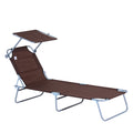 Adjustable Folding Reclining Sun Lounger with Canopy for Outdoor Patio Beach - Brown