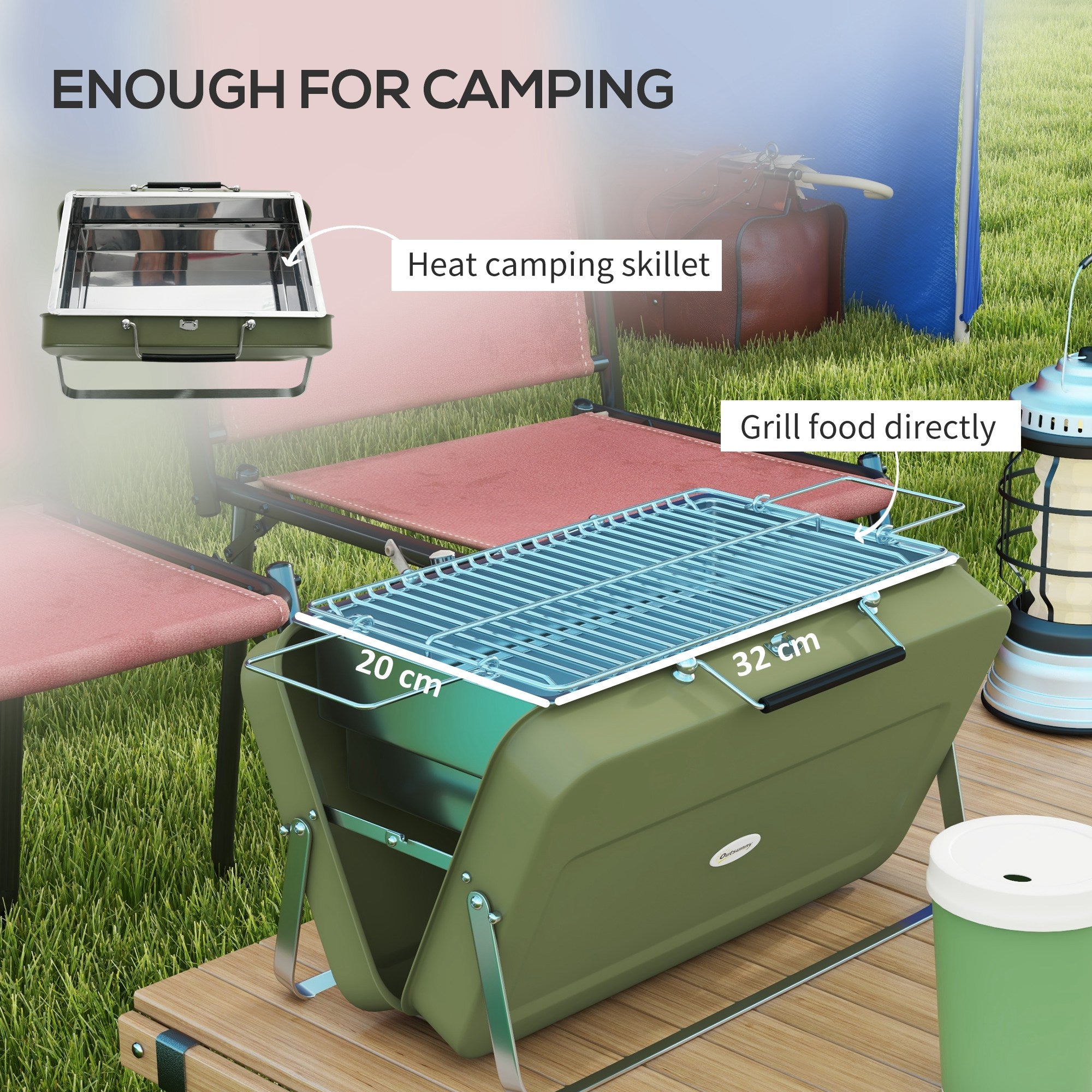 Foldable Suitcase Mini Charcoal Barbecue Grill BBQ - Green
