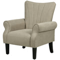 Plush Upholstered High Back Accent Chair with Rolled Arms - Beige
