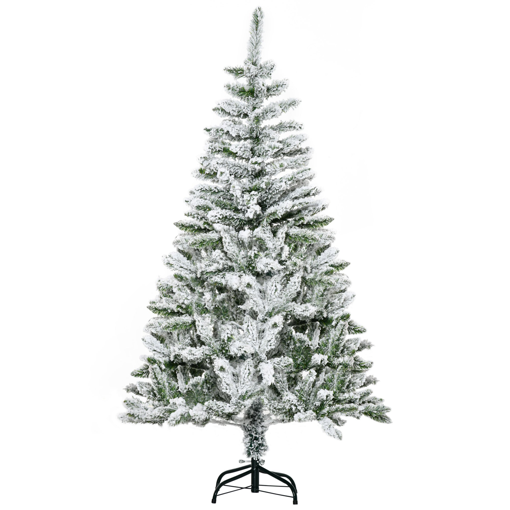 5 Foot Snow Flocked Artificial Christmas Tree Xmas Pine Tree with 358 Realistic Branches, Auto Open and Steel Base, Green