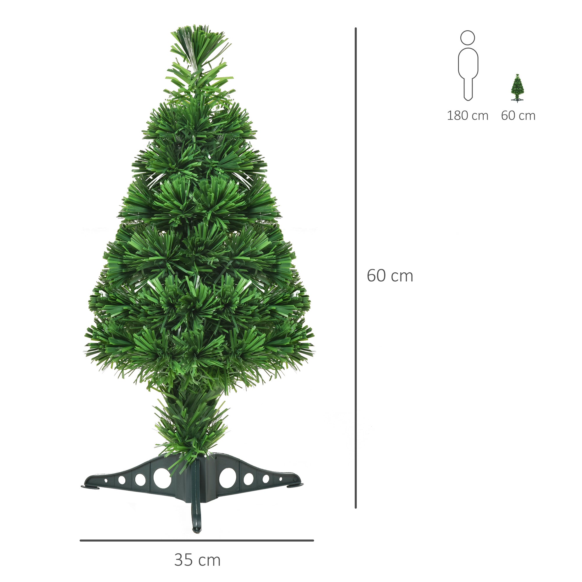 60H cm Pre-Lit Artificial Christmas Spruce Tree, Plastic Stand-Green