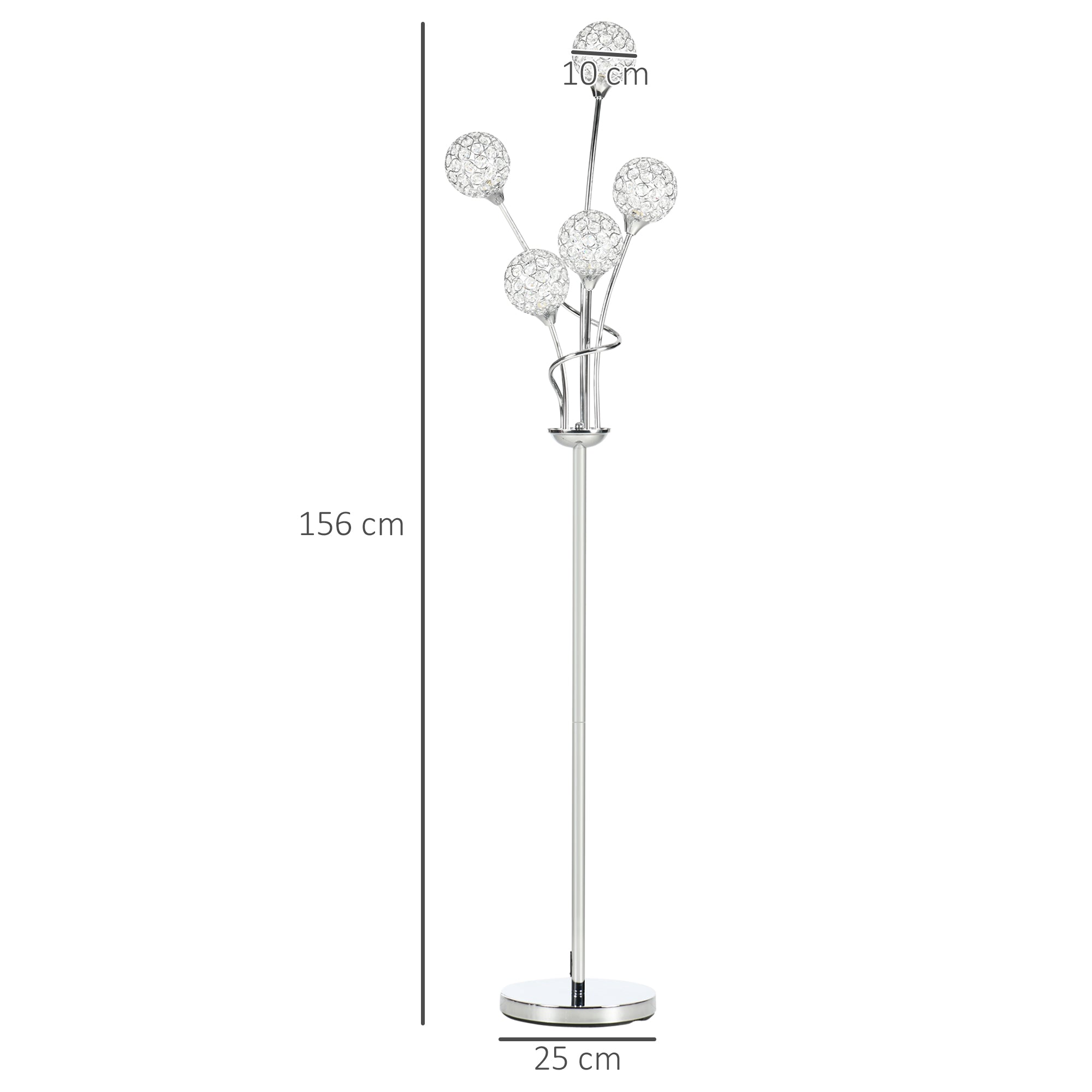 Crystal Floor Lamps for Living Room Bedroom with 5 Light, Modern Upright Standing Lamp, 34x25x156cm, Silver