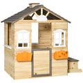 Wooden Kids Outdoor Playhouse with Door and Bench - Natural Finish