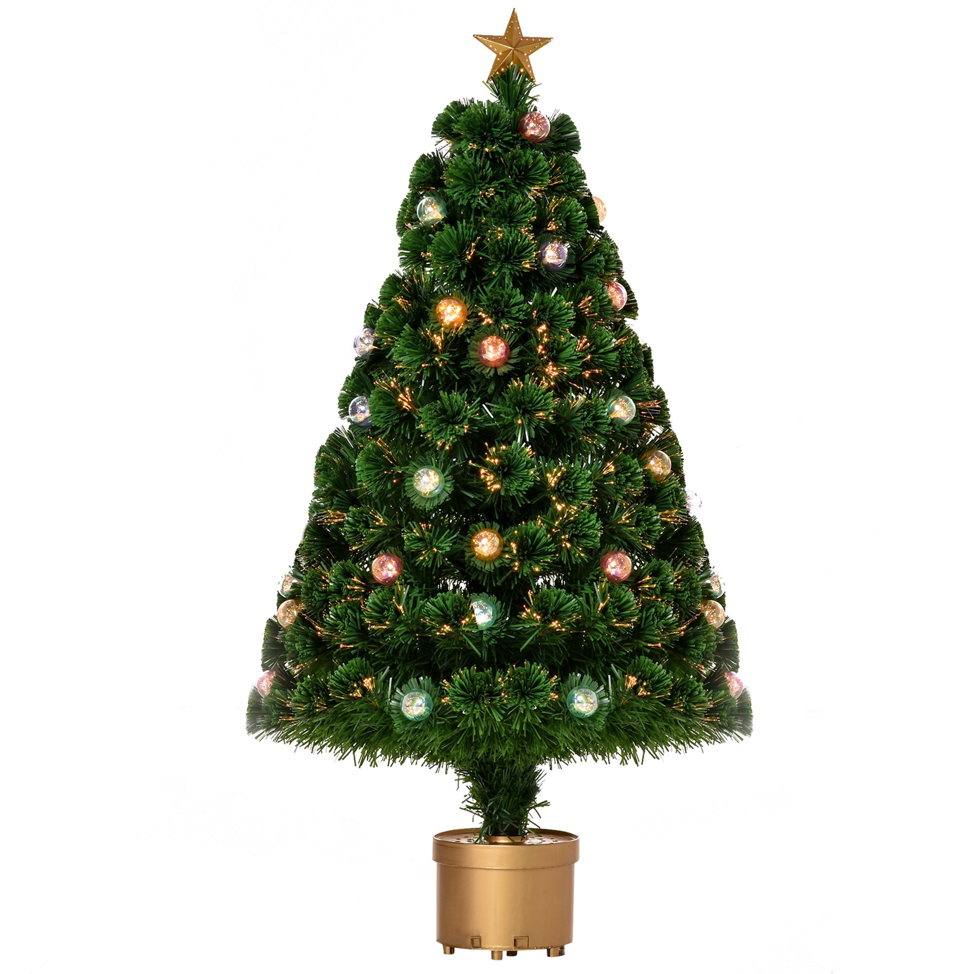 3FT Prelit Artificial Christmas Tree Fiber Optic Holiday Home Xmas Indoor Decoration with Golden Stand Green