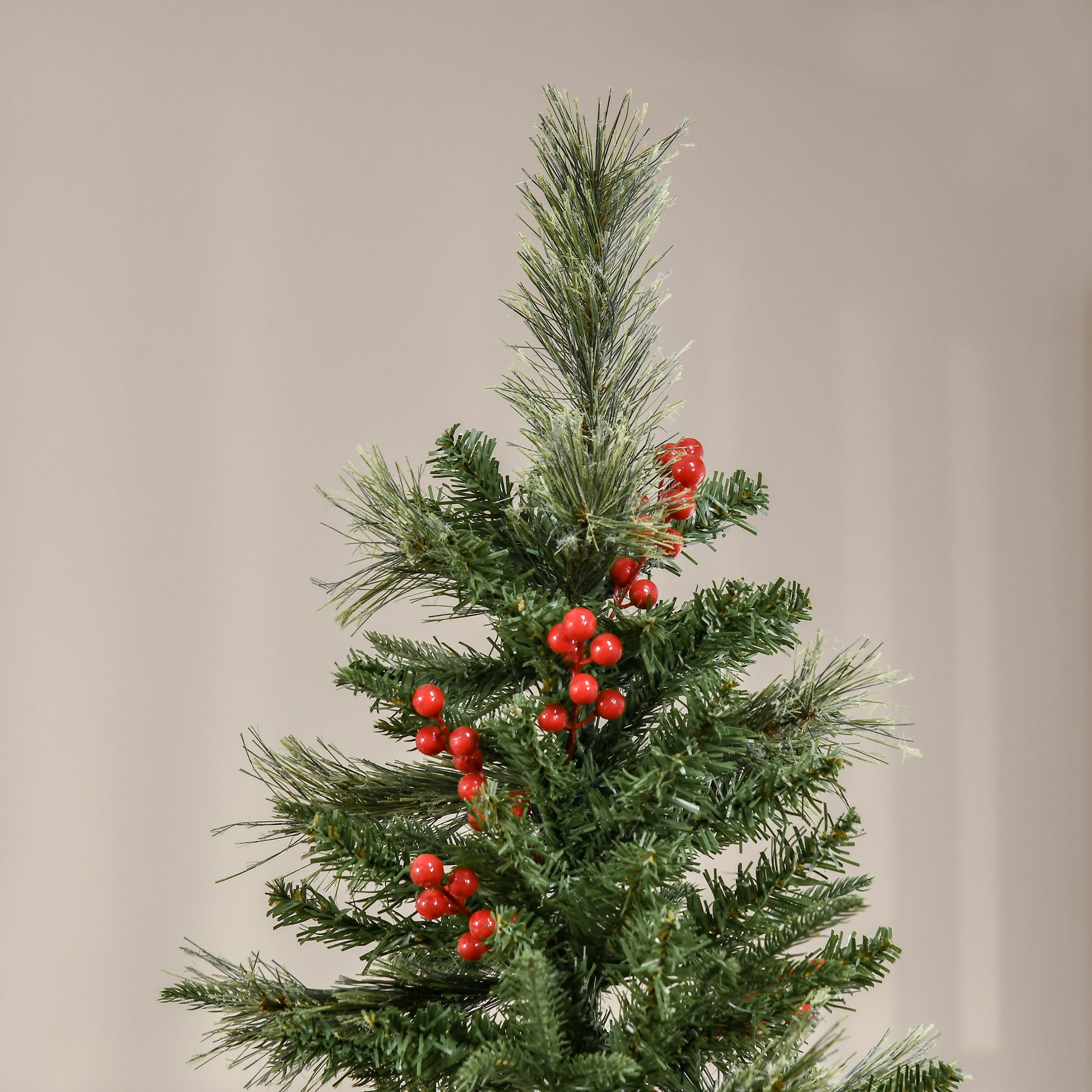 Pencil Artificial Christmas Tree with Realistic Branches, Red Berries, Auto Open, Green