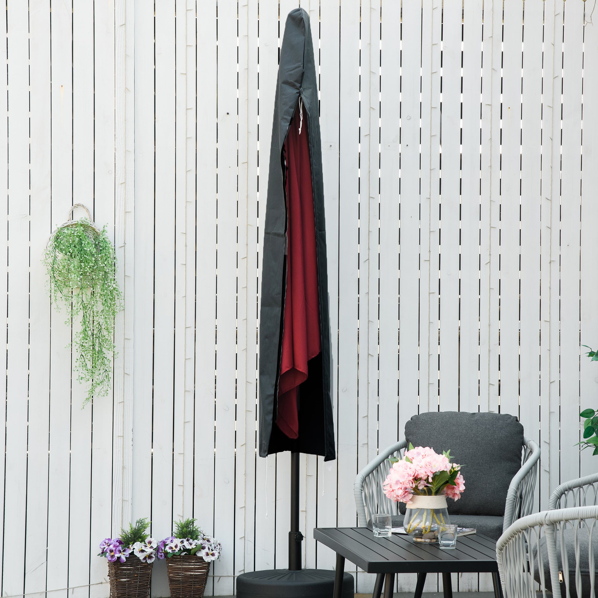 Parasol Cover, Patio Cantilever Cover, Banana Umbrella Protector with Rod, Zipper for Outdoor Garden, Patio, Dark Grey