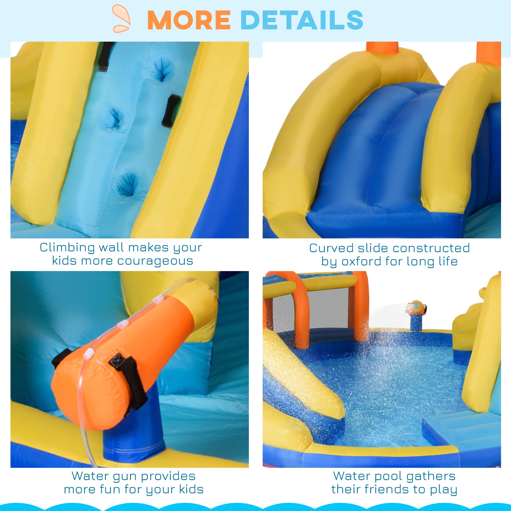 5 in 1 Kids Bouncy Castle Large Inflatable House Slide Water Pool Gun Basket Climbing Wall with 750W Inflator Carry bag 4.35 x 4.35 x 2m