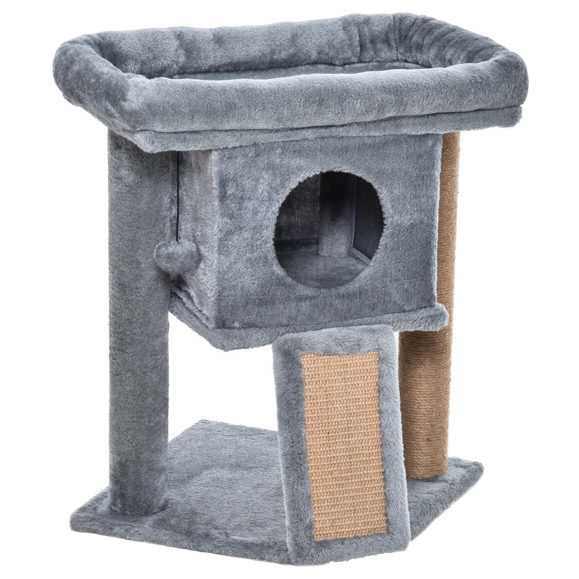 Cat Tree Tower for Indoor Cats Climbing Activity Center Kitten Furniture with Jute Scratching Pad Ball Toy Condo Perch Bed 40 x 40 x 57cm Grey