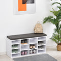 Multi-Storage Shoe Rack with 14 Compartments, Cushion Seat & Removable Shelves - White