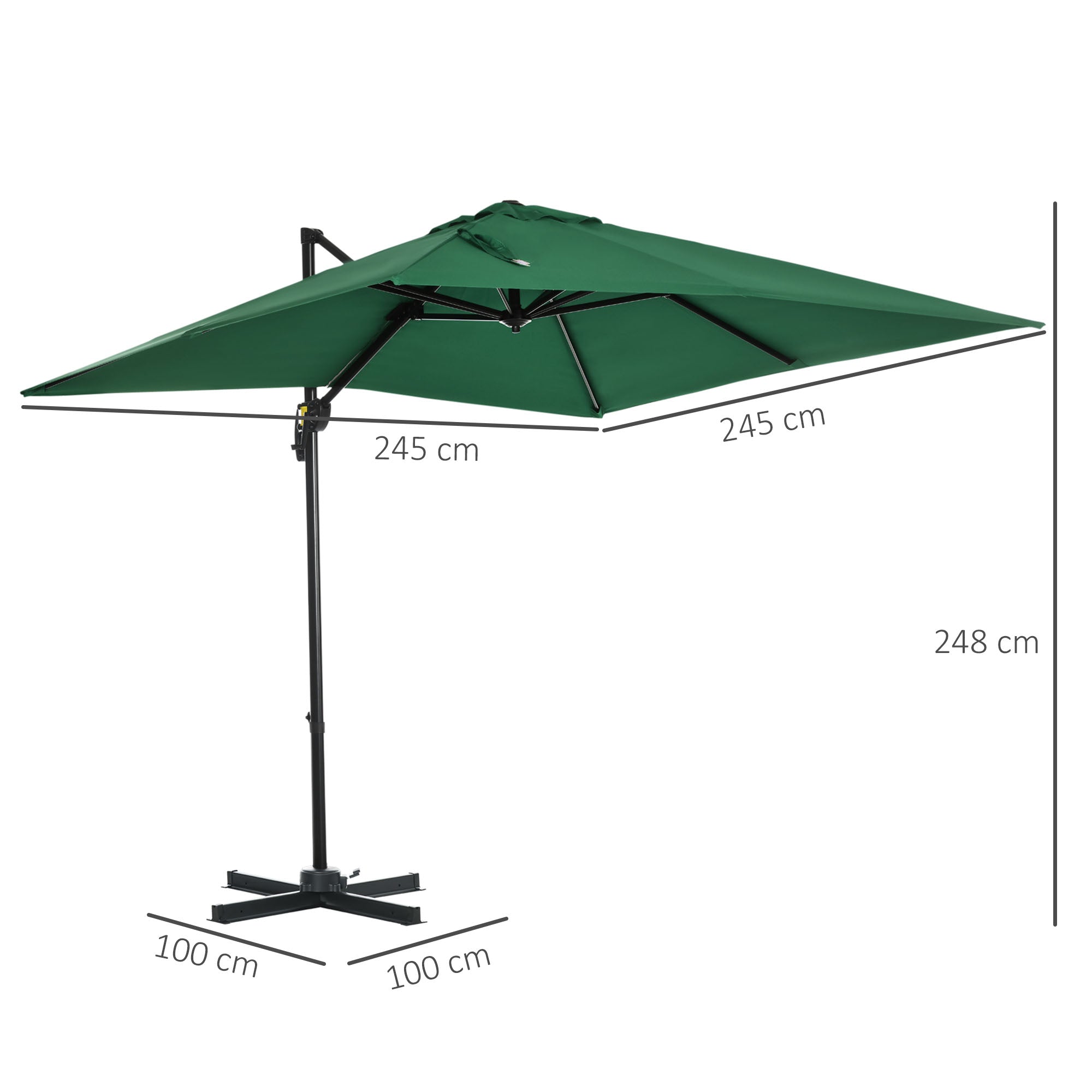 OutsunnySquare Outdoor Umbrella Parasol W/360° Rotation, 245Lx245Wx248H cm-Green