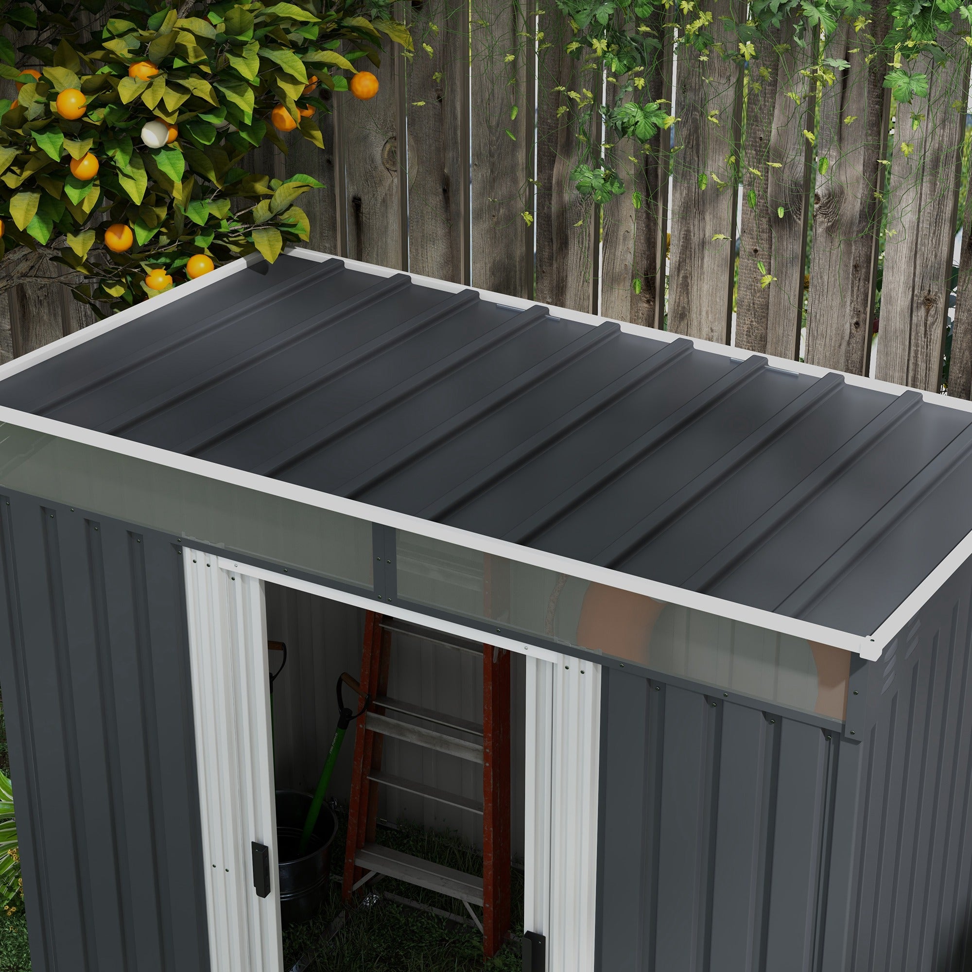 6.5 x 4FT Galvanised Metal Shed with Foundation, Lockable Tool Garden Shed with Double Sliding Doors and 2 Vents, Grey