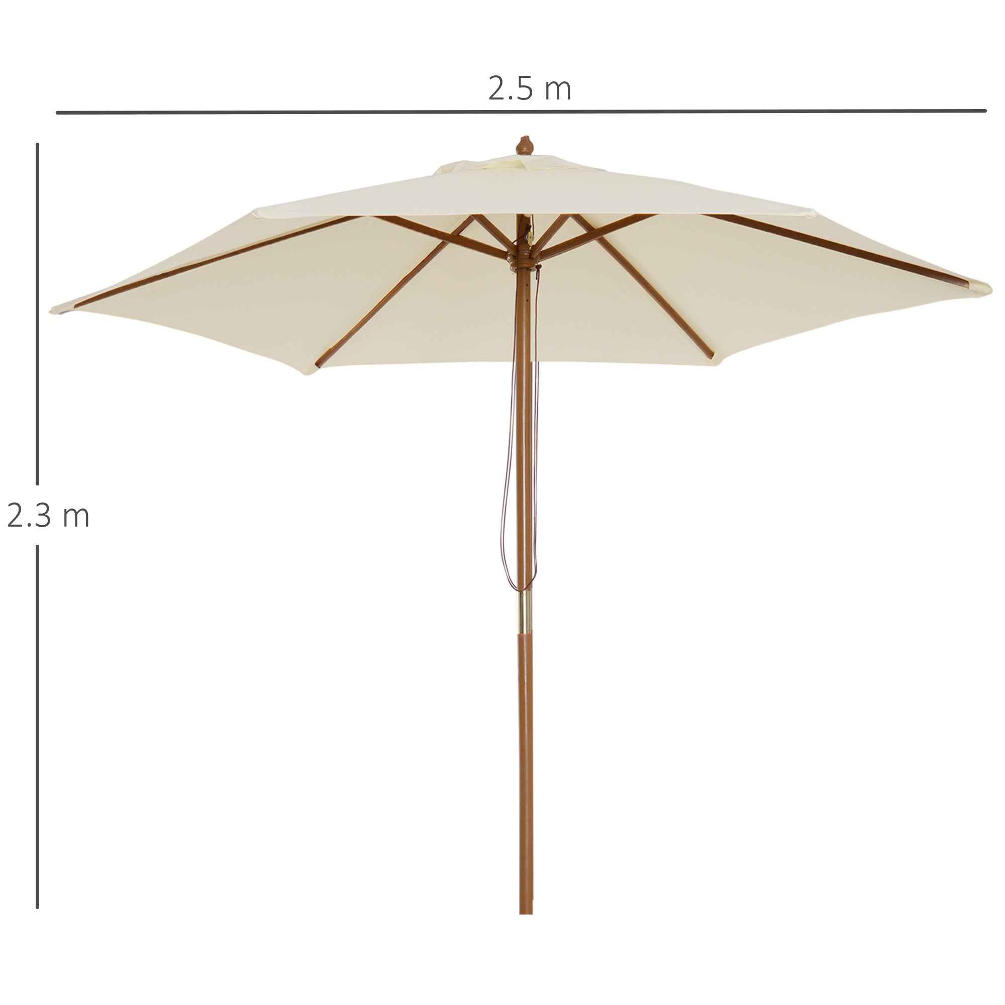 2.5m Wood Wooden Garden Parasol Sun Shade Patio Outdoor Umbrella Canopy New(Beige)