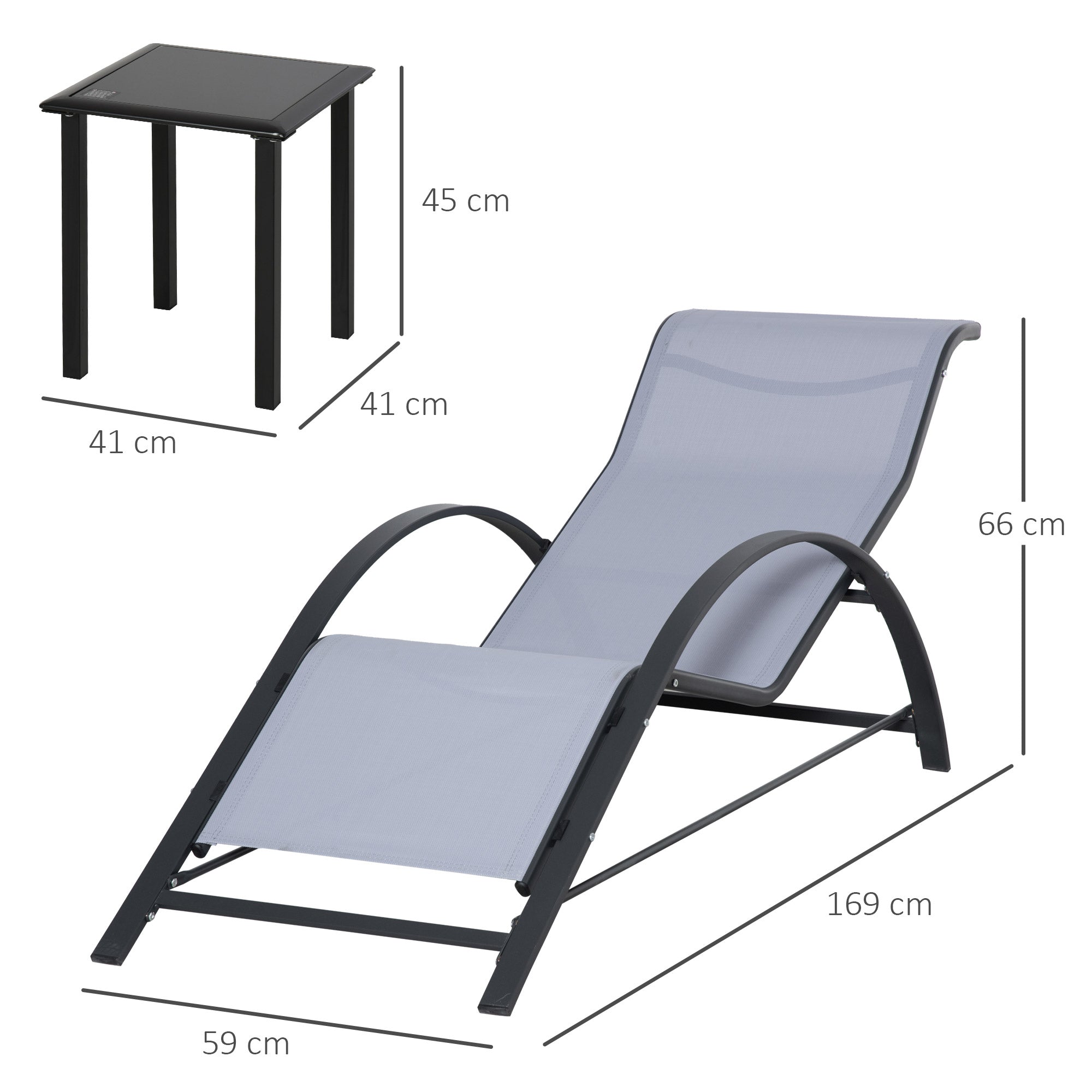 3 Piece Outdoor Recliner Lounge Set with Table - Light Grey