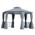 Hexagon 6 Panel Gazebo Canopy with 2-Tier Roof and Side Panel - Grey