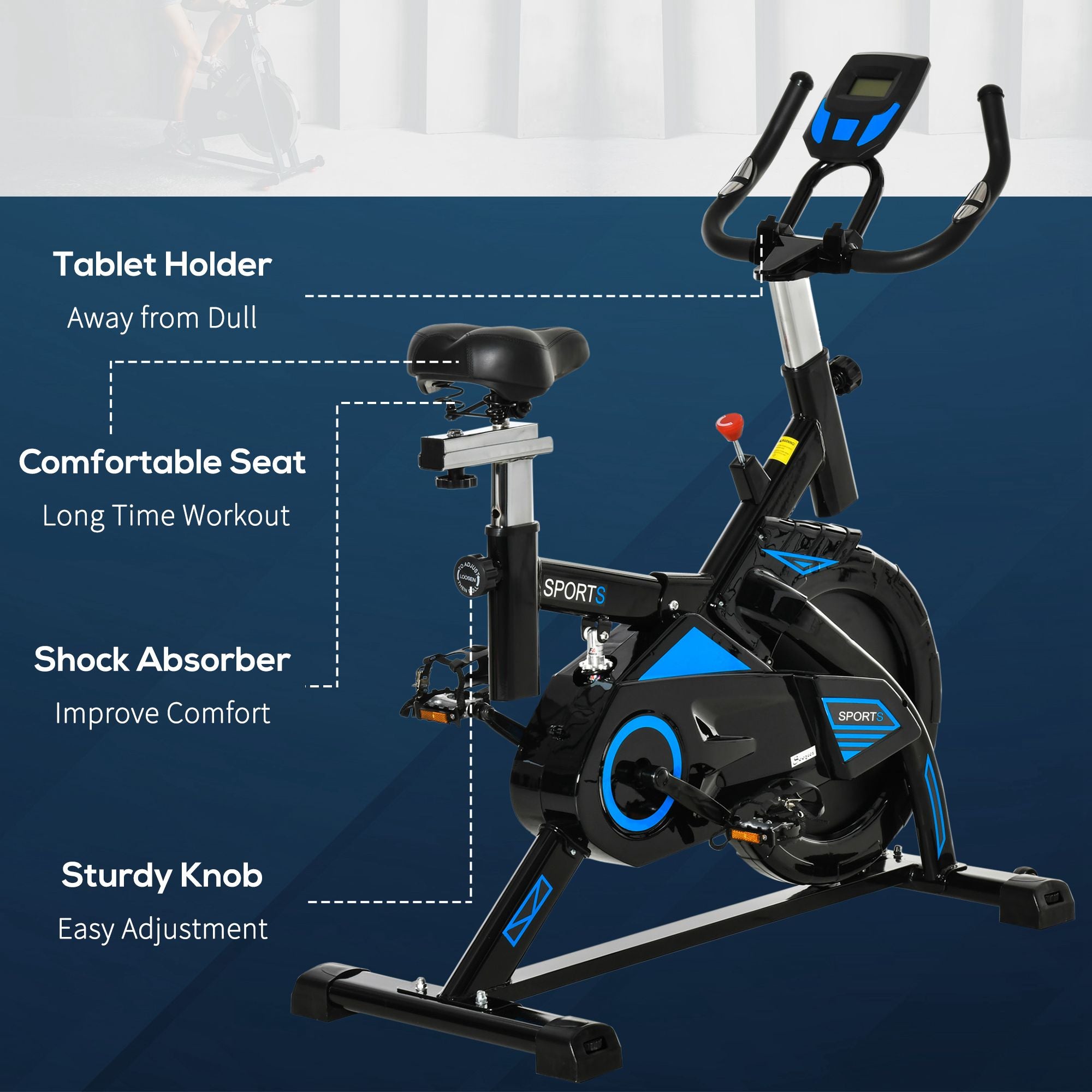 Stationary Exercise Bike w/ iPad Holder, LCD Monitor, Comfortable Seat, Indoor Cycling Training Bike, 13KG Flywheel, Home Office, Black