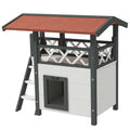 Outdoor Cat House with Balcony, Stairs & Roof 77x50x73 cm - White