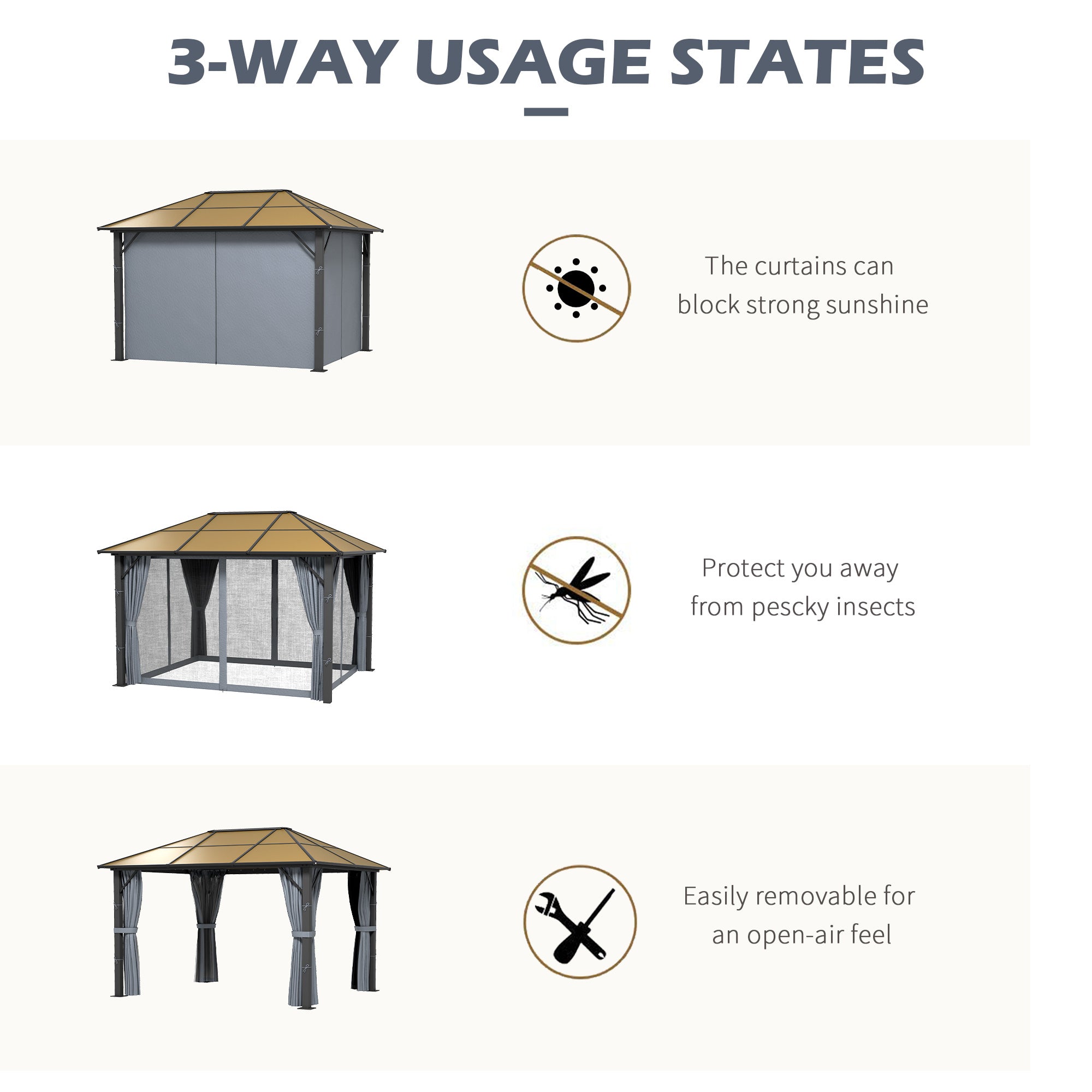 3 x 3.6m Aluminium Garden Gazebo Set with Mesh Curtains - Grey