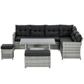 5 Piece Mixed Grey Rattan Patio Furniture Set with Cushions and Glass Table
