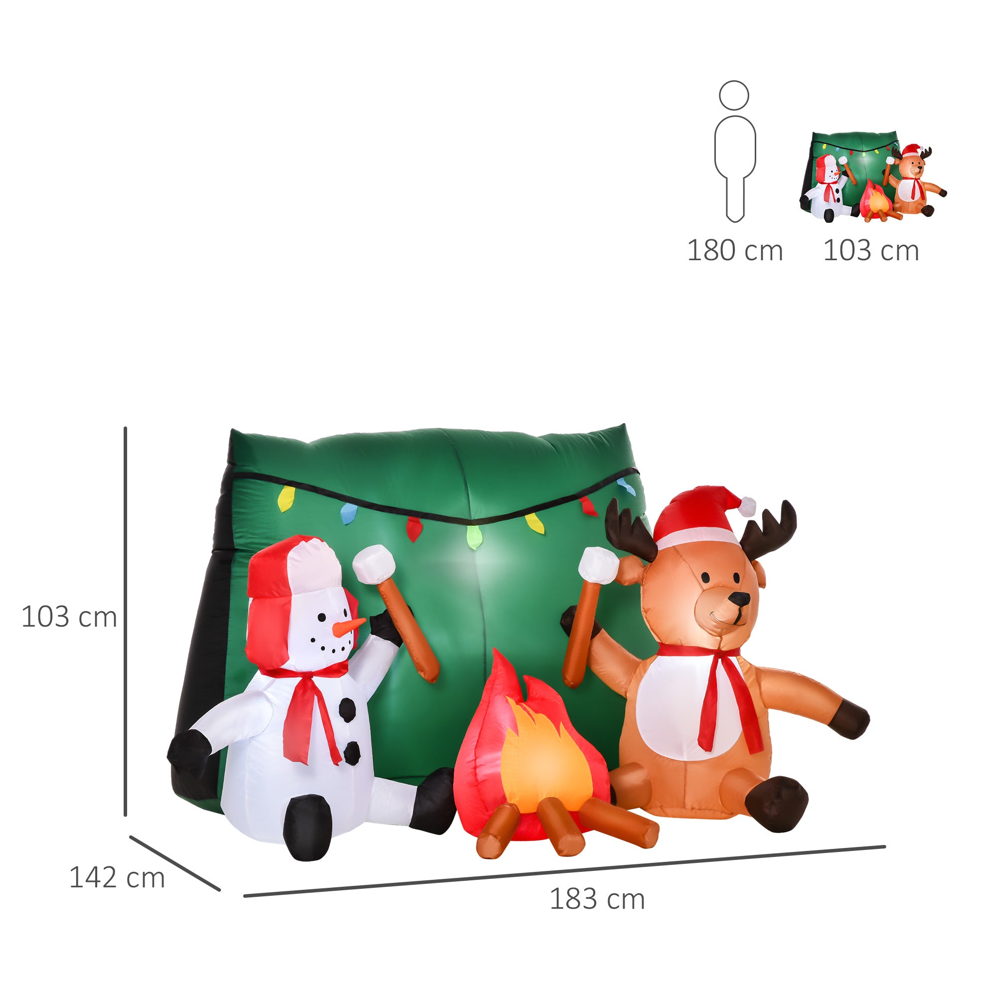 3.5FT Christmas Inflatable Snowman with Deer Camping, LED Lighted for Home Indoor Outdoor Garden Lawn Decoration Party Prop