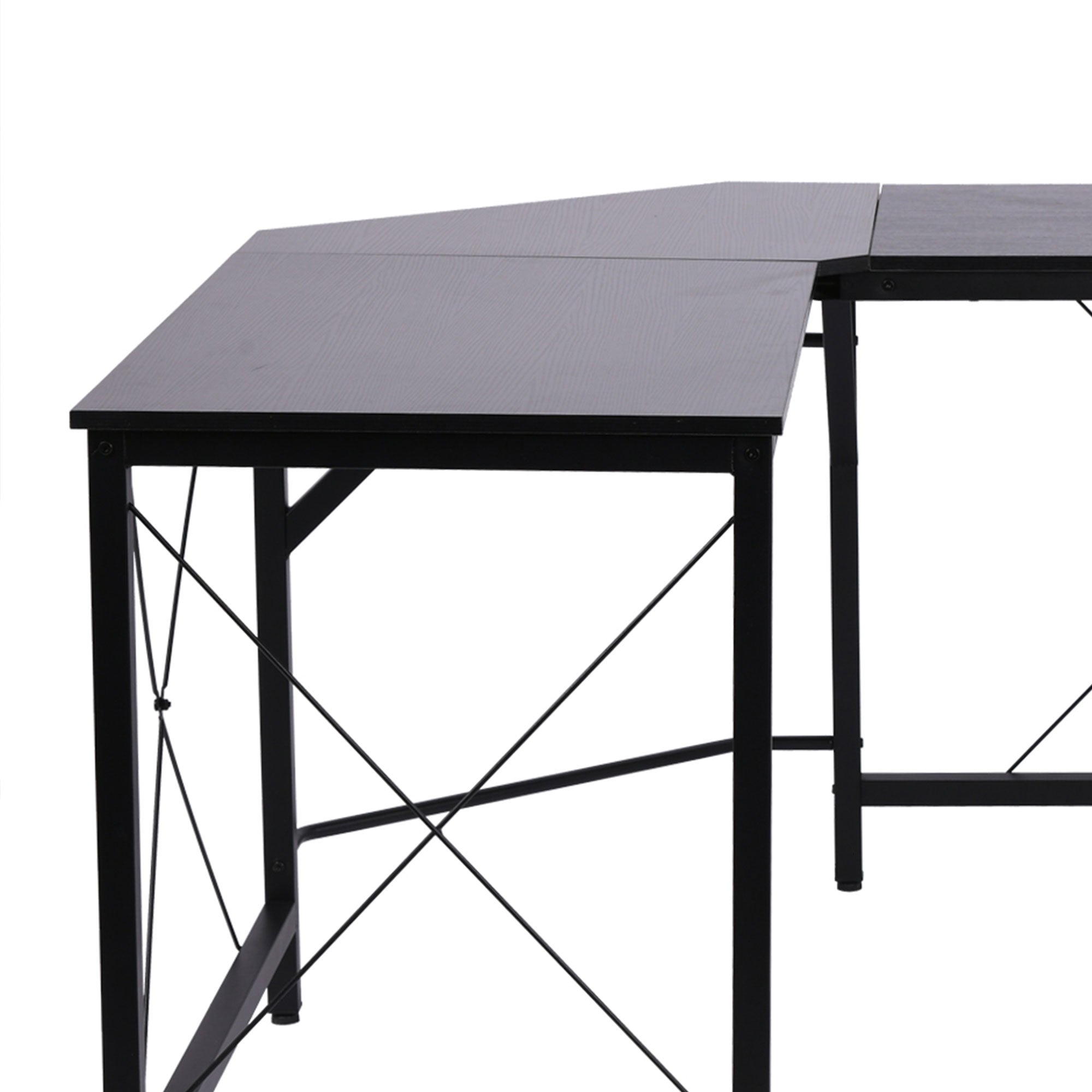 Corner Gaming Desk L-Shape Computer PC Workstation Home Office Three Worktop Writing Table 76x150cm Black