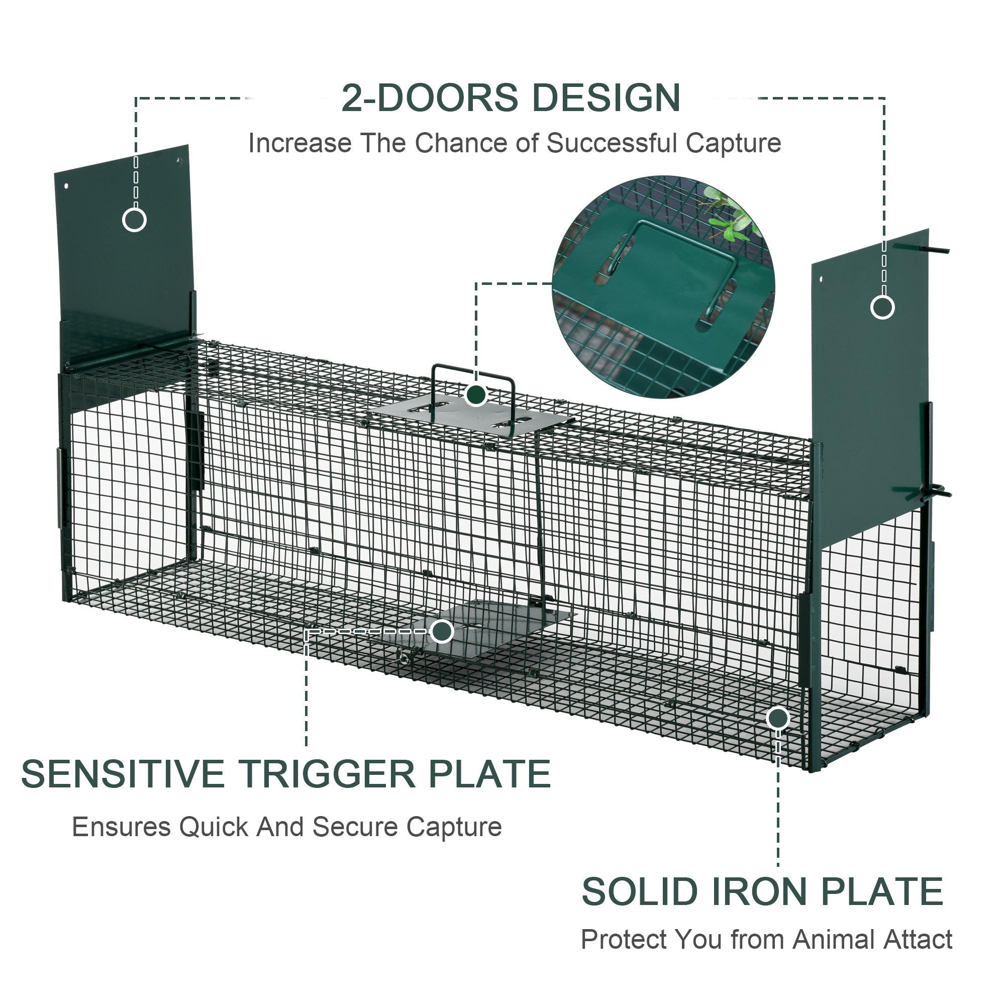 2-Door Humane Live Trap for Small Animals, Animal Trap for Rat Mise Mink Rabbit Raccoon Gopher Squirrel, Dark Green