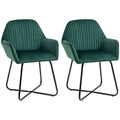 Set of 2 Modern Velvet-Feel Upholstered Accent Armchairs with Metal Base - Green