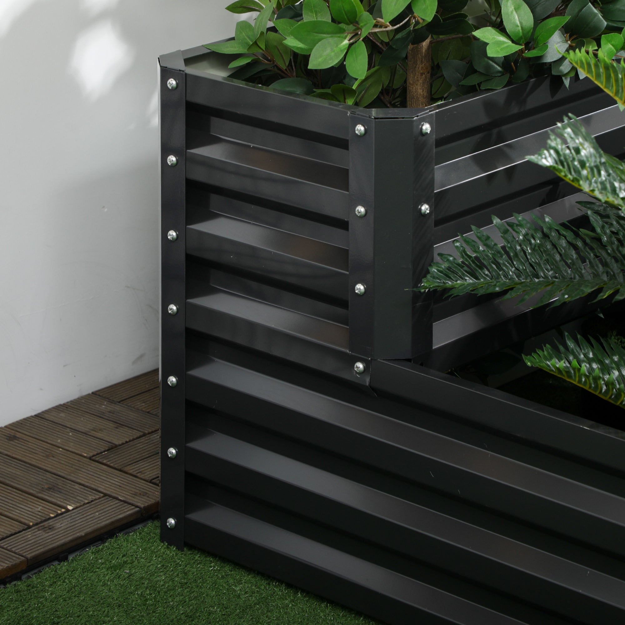 2 Tier Raised Garden Bed, Galvanised Planter Box with Open Bottom for Vegetables Flowers Herbs, 120x101x58cm, Dark Grey