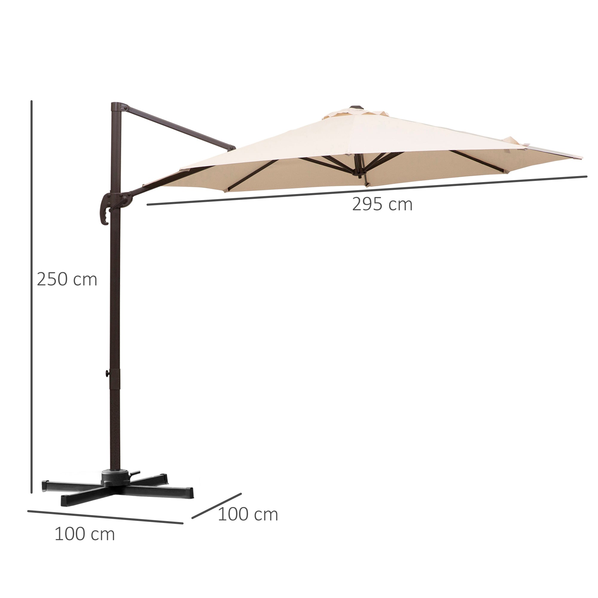 3M Banana Parasol Hanging Cantilever Umbrella W/ Cross Base Hand Crank Aluminium Frame 360°Rotation Hand Crank-Beige