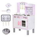 Kids Wooden Kitchen Play Set with Sounds, Utensils & Storage for 3+ Years - Pink
