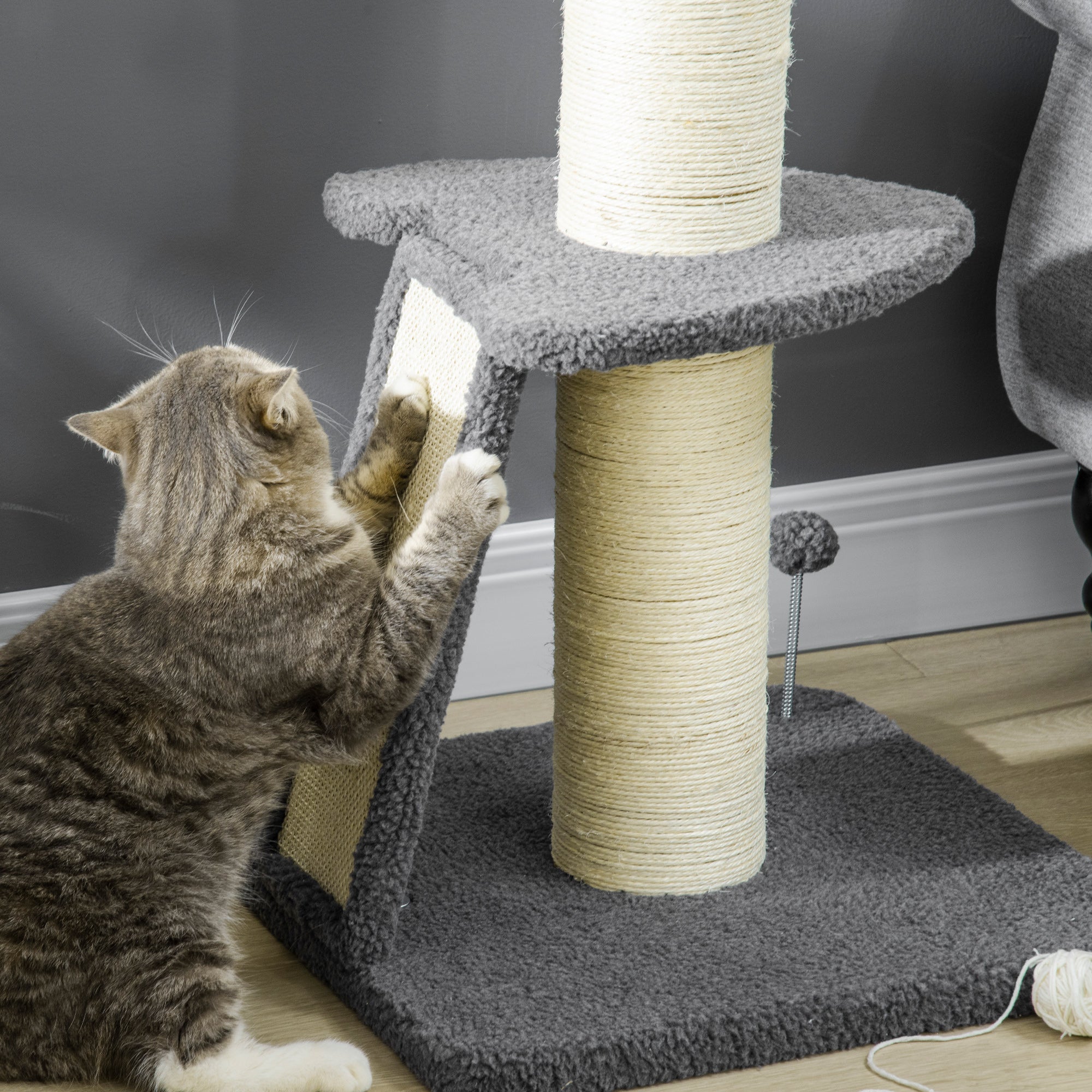 Cat Tree Cat Tower with Cat Scratching Posts, Pad, Bed, Toy Ball for Cats under 6 Kg, Dark Grey & Beige