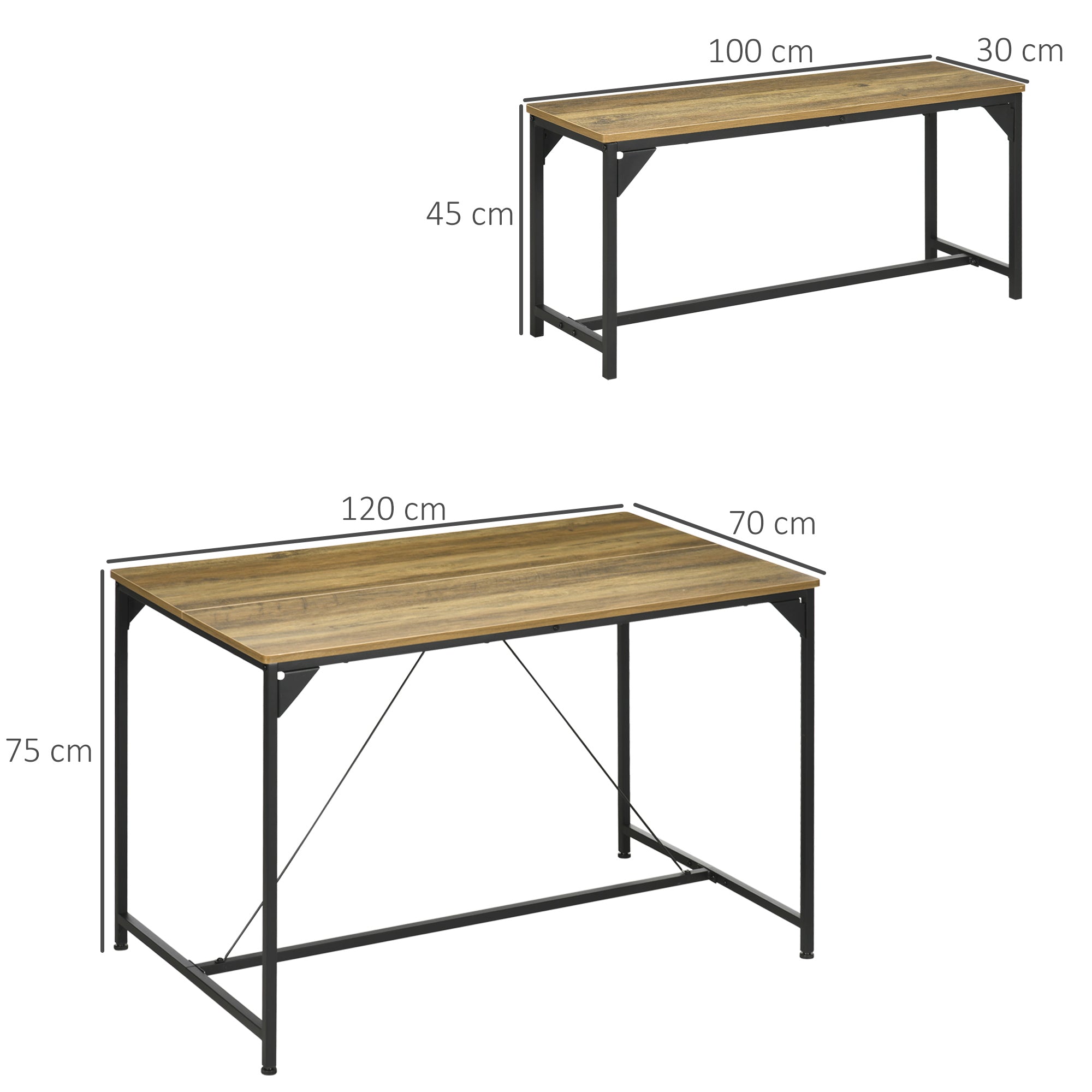 Dining Table and Bench Set for 4, Kitchen Table with 2 Benches, Space Saving Dining Room Sets, Natural