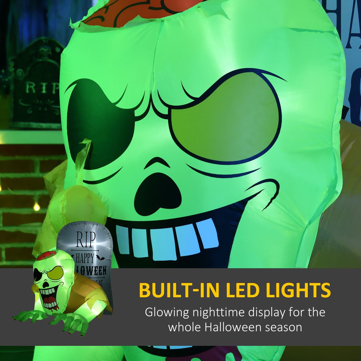 5FT Halloween Inflatable Ghost and Tombstone with LED Lights for Outdoor Garden and Lawn - Multicoloured